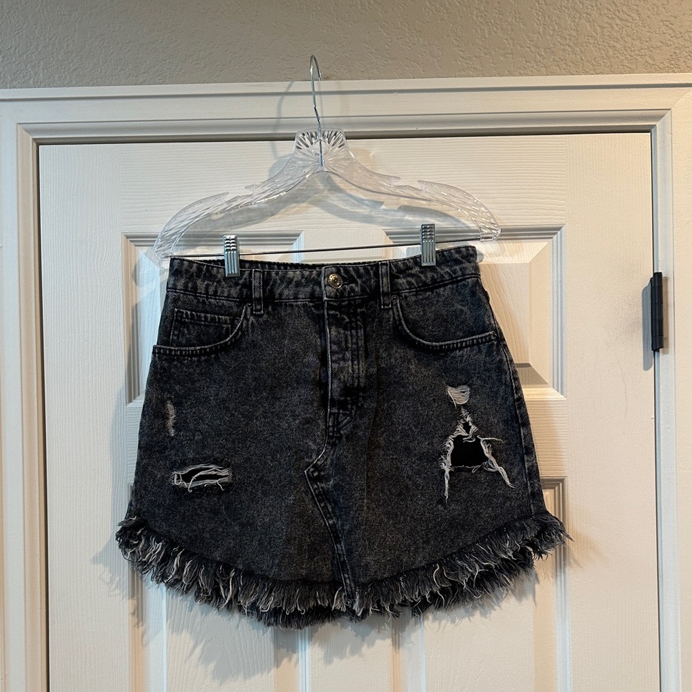 BDG Frayed Hem Black Denim Skirt